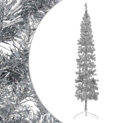VidaXL (silver, 240 cm) vidaXL Slim Artificial Half Christmas Tree with Stand Xmas Artificial Tree 1