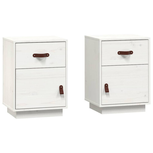 VidaXL (White, 2) vidaXL 1/2x Solid Wood Pine Bedside Cabinet Wooden End Table Multi Colours 1
