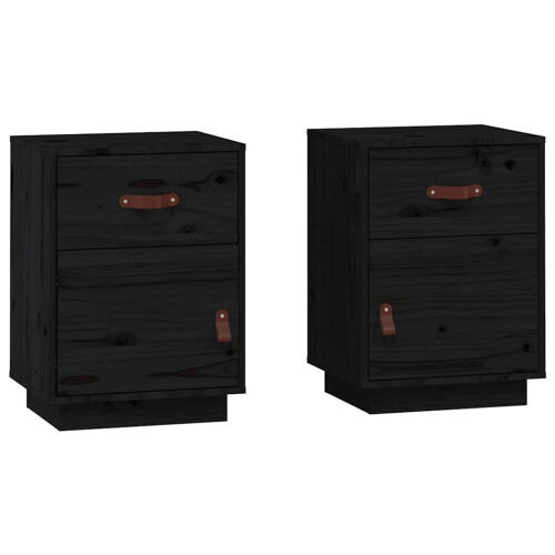 VidaXL vidaXL 2x Solid Wood Pine Bedside Cabinets Black Wooden Nightstand End Table 1