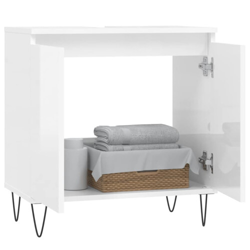 VidaXL (high gloss white) vidaXL Bathroom Cabinet Vanity Unit Highboard Cupboard White Engineered Wood 2