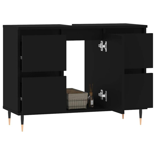 VidaXL (black) vidaXL Bathroom Cabinet Vanity Unit Highboard Cupboard White Engineered Wood 2