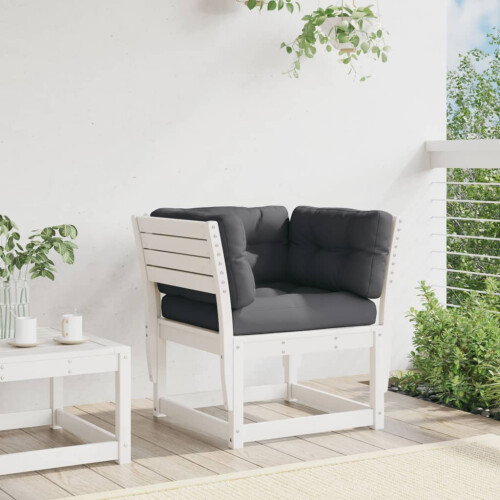 VidaXL vidaXL Garden Sofa Armrest with Cushions Outdoor Sofa White Solid Wood Pine 2