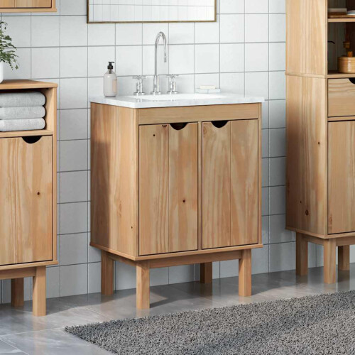 VidaXL vidaXL Bathroom Sink Cabinet Storage Cupboard Vanity Unit Solid Wood Pine 2