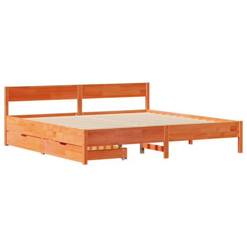 VidaXL (wax brown, 180 x 200 cm) vidaXL Bed Frame with Headboard Wax Solid Wood Pine 2