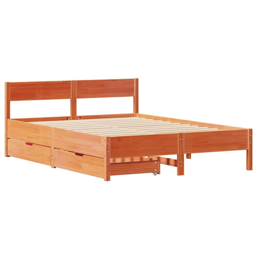 VidaXL (wax brown, 150 x 200 cm) vidaXL Bed Frame with Headboard Wax Solid Wood Pine 2