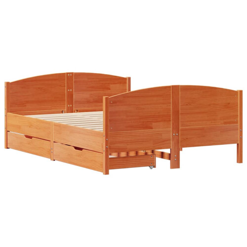 VidaXL (wax brown, 150 x 200 cm) vidaXL Bed Frame with Headboard Bed Base Bedstead Solid Wood Pine 2