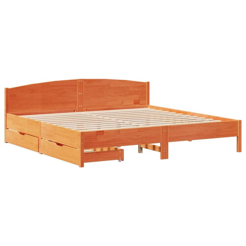 VidaXL (wax brown, 180 x 200 cm) vidaXL Bed Frame with Headboard Bed Base Wax Solid Wood Pine 2