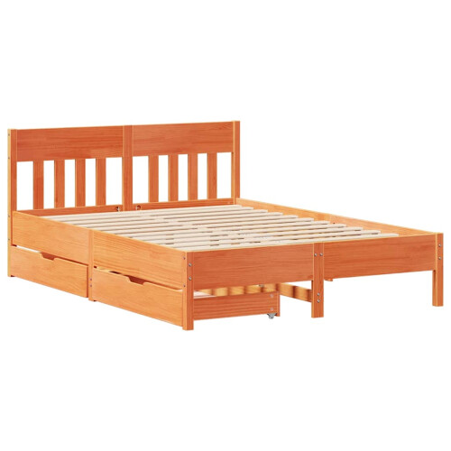 VidaXL (wax brown, 150 x 200 cm) vidaXL Bed Frame with Headboard Bed Base Solid Wood Pine 2