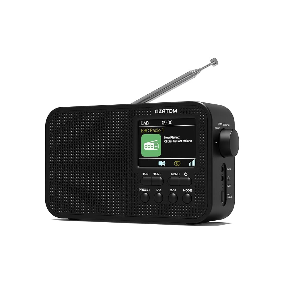 Azatom Aspire G2 Dab Dab+ Fm Portable Radio With Bluetooth, Rechargeable Battery, Alarm, Aux, Headphone Jack, 80 Presets Black 132345678993