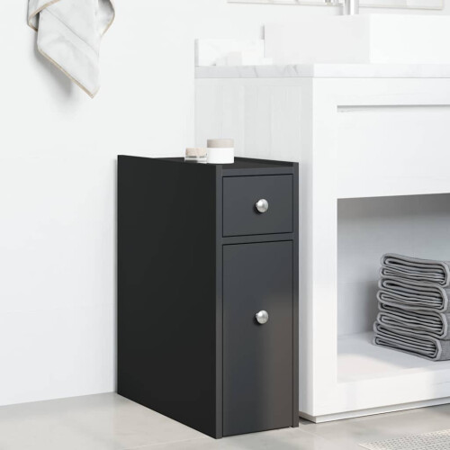 VidaXL vidaXL Badschrank Schmal mit Rollen Schwarz Holzwerkstoff 2