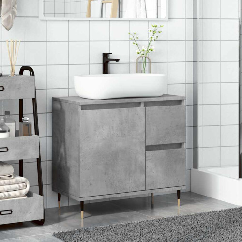 VidaXL vidaXL Bathroom Cabinet Cupboard Vanity Unit Concrete Grey Engineered Wood 2