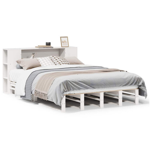 VidaXL vidaXL Bookcase Bed without Mattress White 150x200 cm King Size Solid Wood 1