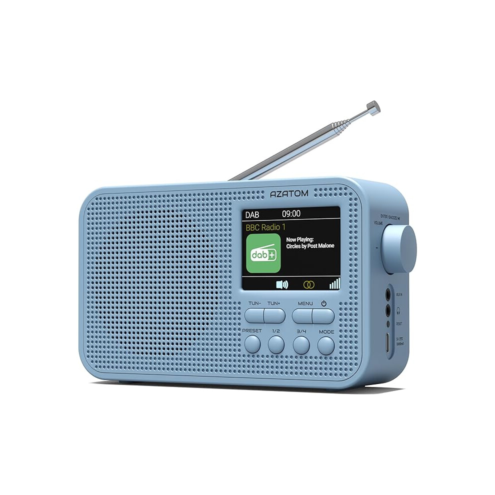 Azatom Aspire G2 Dab Dab+ Fm Portable Radio With Tooth, Rechargeable Battery, Alarm, Aux, Headphone Jack, 80 Presets Blue 142345678909