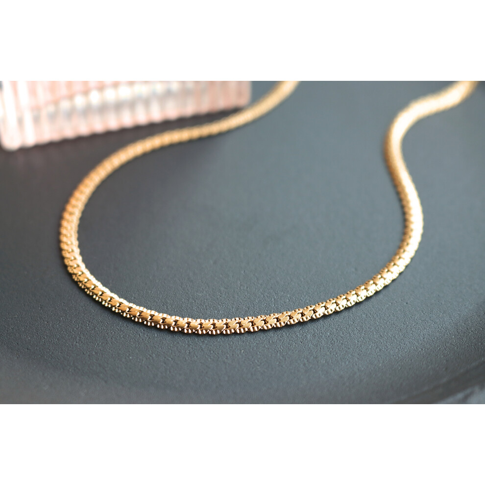 18K Gold Herringbone Chain Choker Necklace for Women