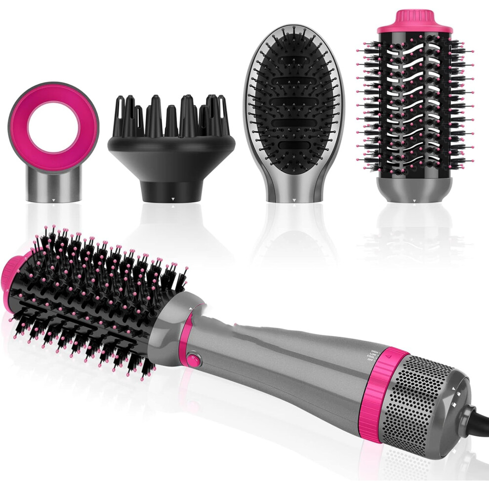 (Gray - Standard) 4 Attachments as Hairdryer, Hot Air Brush, Hair Diffuser, Hot Brush for Hair Styling, Ionic Care Frizz-Free, 1000 Watts, Gray
