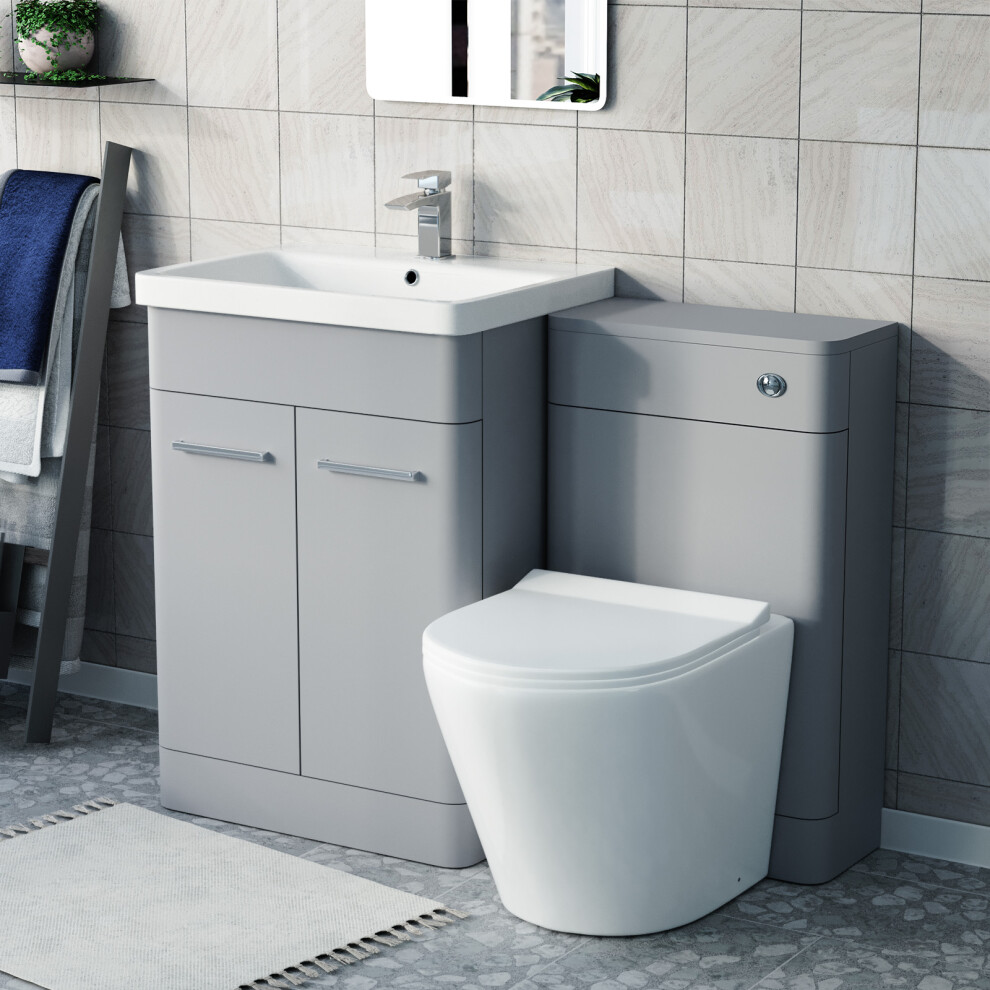 Nes Home Afern Matte 600Mm Freestanding Basin Vanity Wc Unit & Toilet Grey