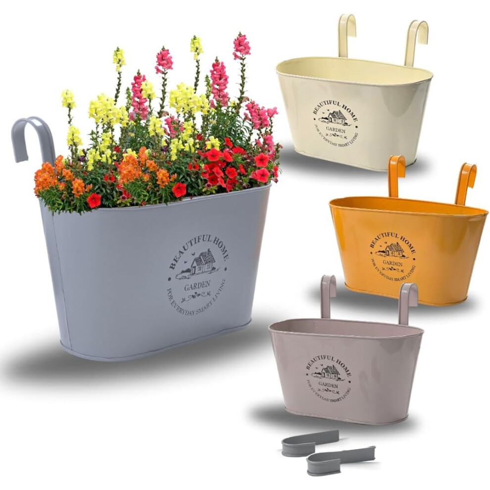 4pc Hanging Plant Pots, Flower Planters with Detachable Hook for Balcony Fence, Garden, Home Decor, Indoor/Outdoor Wall Planters Railings & Fences