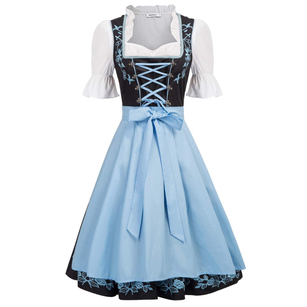 Jasambac Costume Da Donna Dirndl Tedesco, 3 Pezzi, Per Oktoberfest E Carnevale, Nero, Medium-image