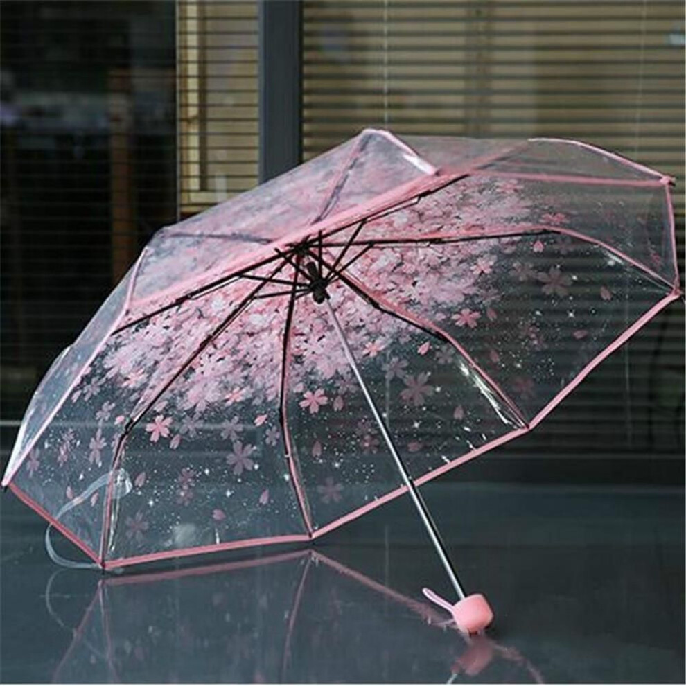 (pink) Transparent 3 Fold Apollo Sakura Umbrella Cherry Blossom Mushroom Umbrella