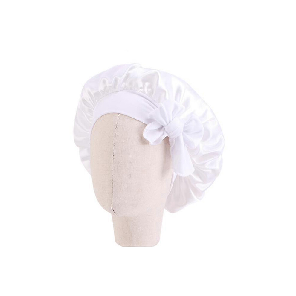 (White) Baby Bonnet Silk Bonnet For Kids Sleeping Cap Curly Hair Silk Bonnets White