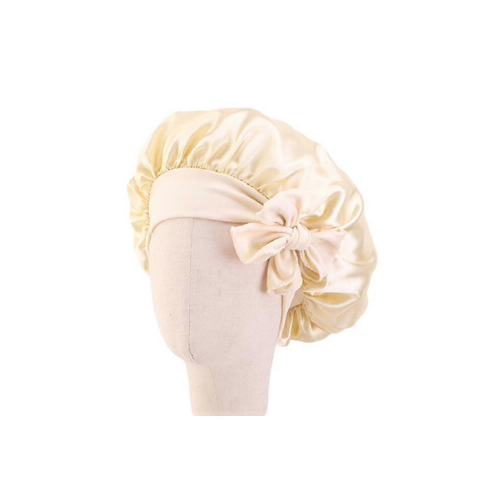 (Beige) Baby Bonnet Silk Bonnet For Kids Sleeping Cap Curly Hair Silk Bonnets Beige