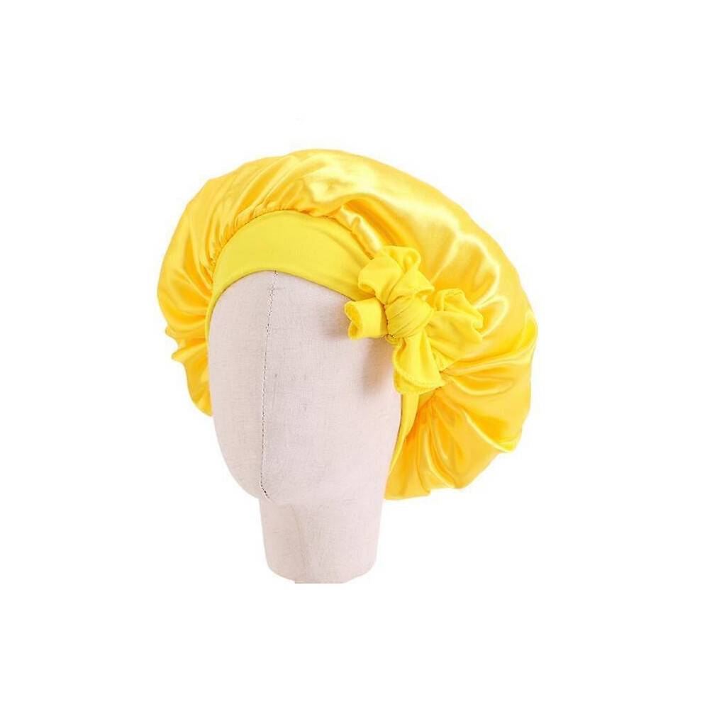(Yellow) Baby Bonnet Silk Bonnet For Kids Sleeping Cap Curly Hair Silk Bonnets Yellow