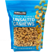 Kirkland Signature Fancy Whole Unsalted & Roasted Cashews Nuts Bag 1.13kg