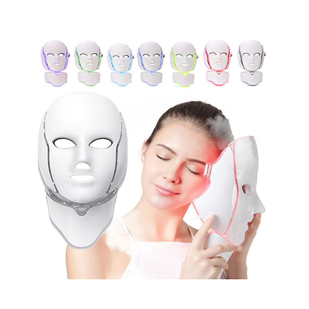7 LED Photon Face Mask Neck Rejuvenation Photon Light Therapy Wrinkles Anti aging