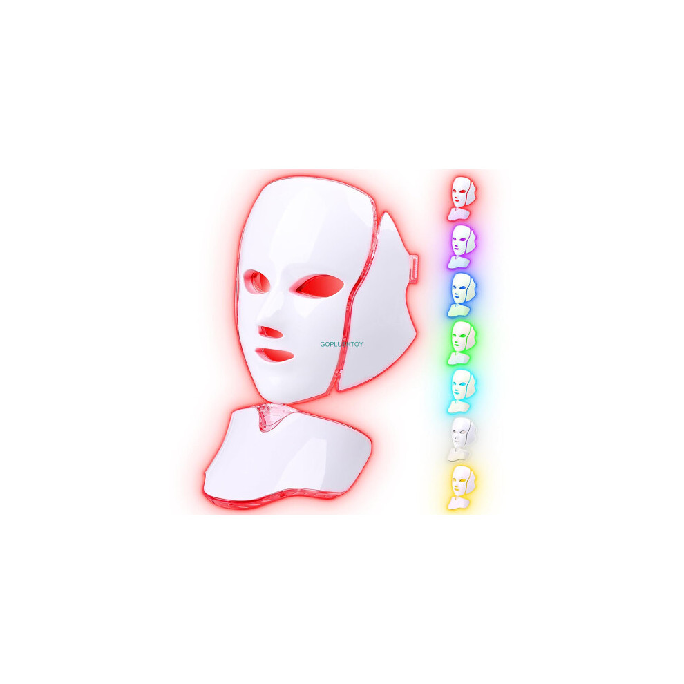 7 LED Face Mask Neck Rejuvenation Therapy Wrinkles Anti aging Light Therapy Face Care