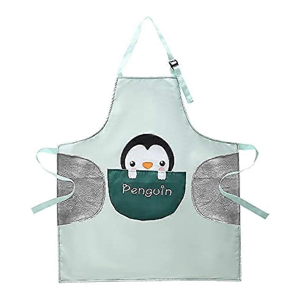 (As show, One size) Cute Animal Apron Cartoon Waterproof Chef Cooking Kitchen BBQ Adjustable(Penguin)