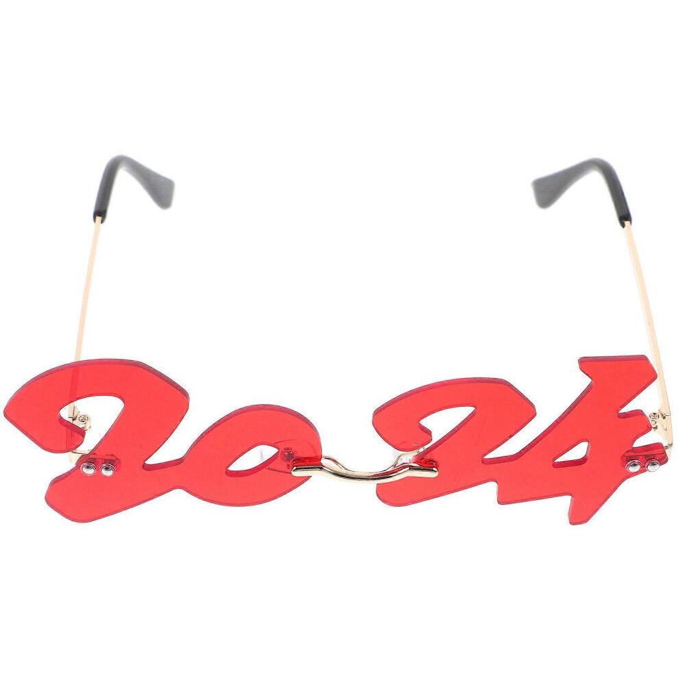 Kricely (, One Size) New Year Eyeglasses Party Sunglasses Prop Funny Sunglasses 2024 Eyeglasses Rimless Sunglasses Red