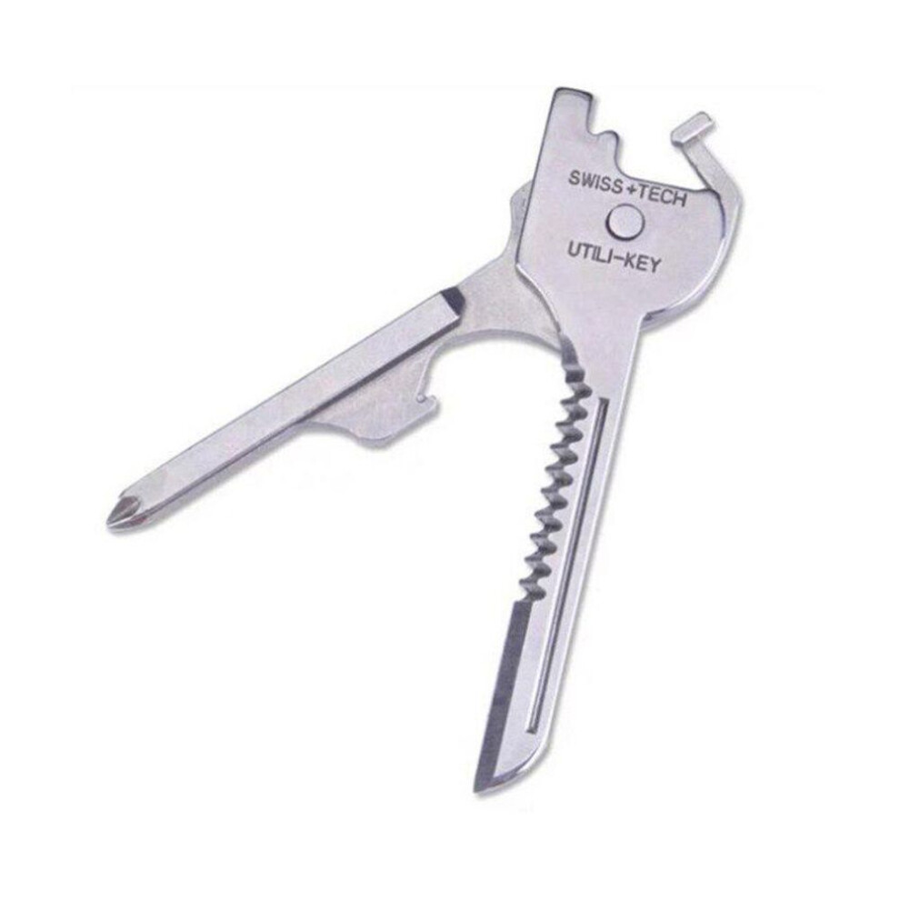 (silver) 1pc Outdoor Multifunctional Keychain 6-in-1 Folding Knife Hardware Tool Pocket Driver Screwdriver Camping Utility Key Ring Chain