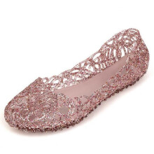 (pink, 38) Jelly Flat Women Shoes Cut Out Rubber Slip on Sandals