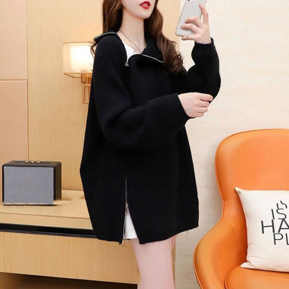 (black, One Size) Design Sense High Neck Sweater Pullover Women 2023 New Autumn Loose Pullover Versatile Knitted Sweater Pullover Female Top
