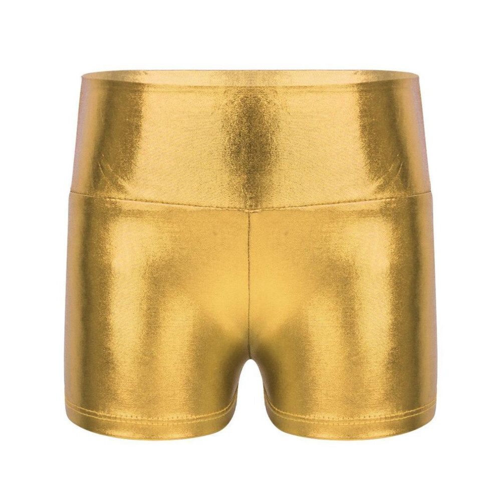 (gold, 13-14 Years) Kids Girls Metallic Shiny Gymnastic Dance Shorts Sports Bottoms Ballet Activewear Shorts