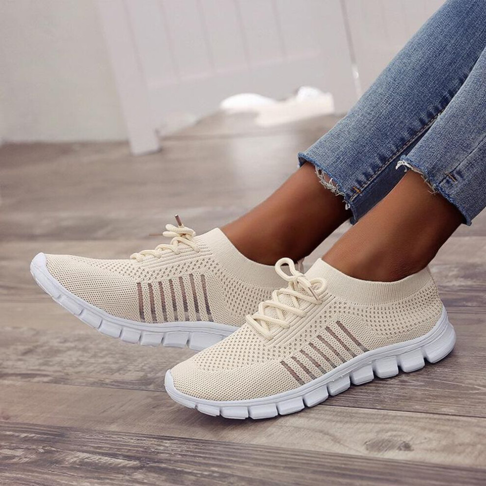 (beige, 43) New Women's Sneakers Spring Flat Shoes Casual Women Vulcanized Summer Light Mesh Breathable Female Running Shoes