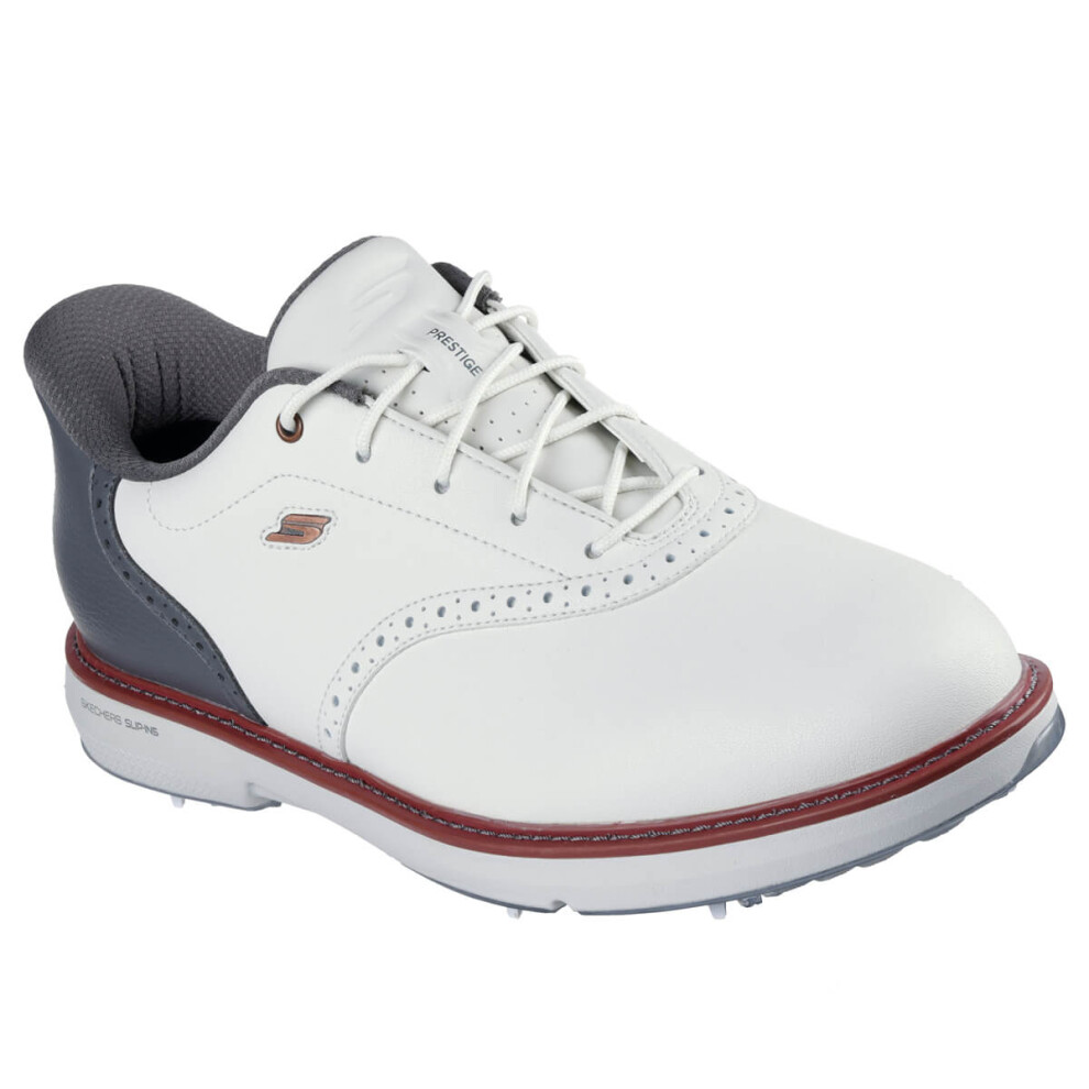 (UK 10.5, Natural/Gray) Skechers Mens 2025 Slip-ins GO GOLF Prestige Leather Waterproof Golf Shoes
