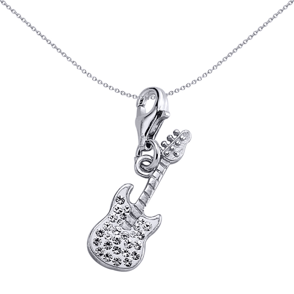Jewelco London Sterling Silver White Crystal Guitar Charm Pendant - CM124