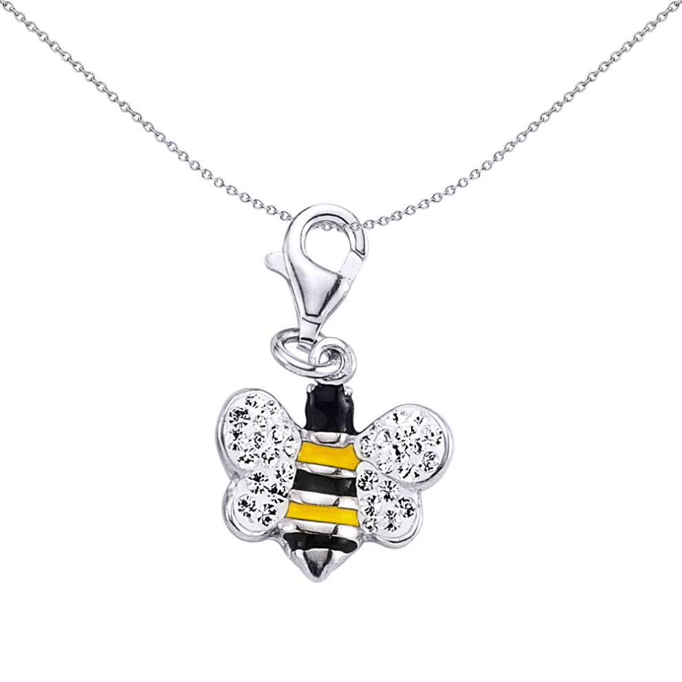 Jewelco London Sterling Silver Black Yellow Enamel White Crystal Queen Bumble Bee Charm Pendant - CM137
