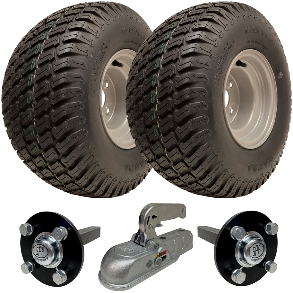 18x9.50-8 ATV Trailer Kit P332 Grass Wheels 35x35mm Stub Axles Cast Hitch 750kgs