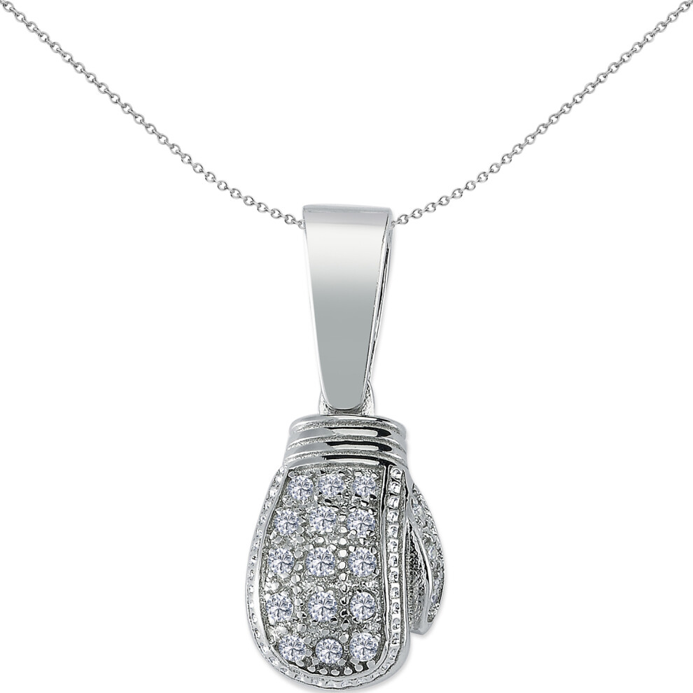 Jewelco London Mens Rhodium Plated Sterling Silver CZ MMA Sparring Boxing Glove Pendant Necklace Medium - GVP637