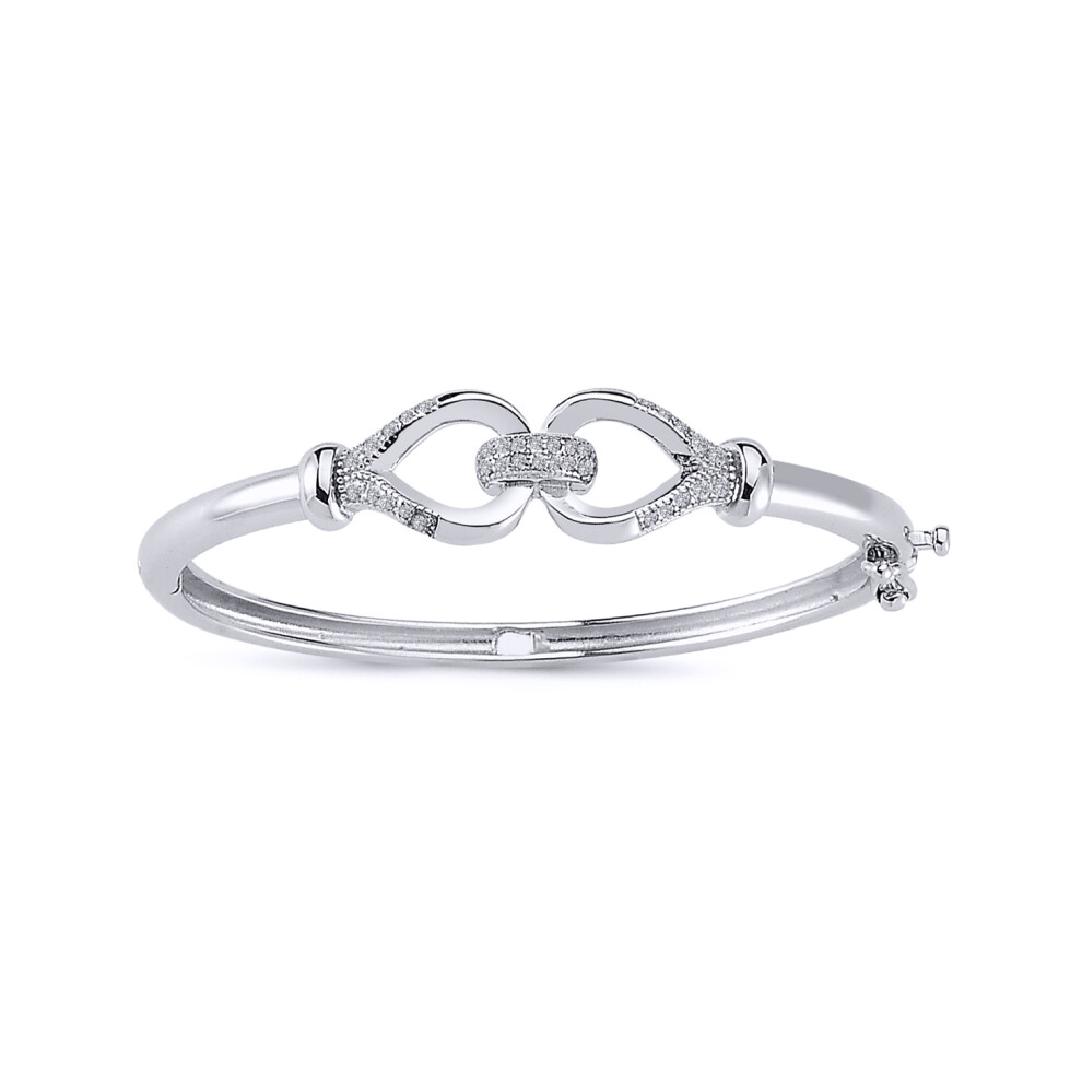 Jewelco London Girls Sterling Silver Cubic Zirconia Horse Snaffle Loop Baby Bangle Bracelet - BN67