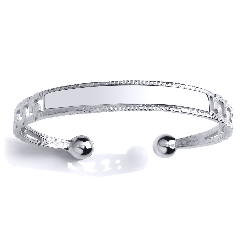 Jewelco London Mens Sterling Silver Curb Link ID Bar Torque Bangle Bracelet 9mm 7mm Balls - GVG169