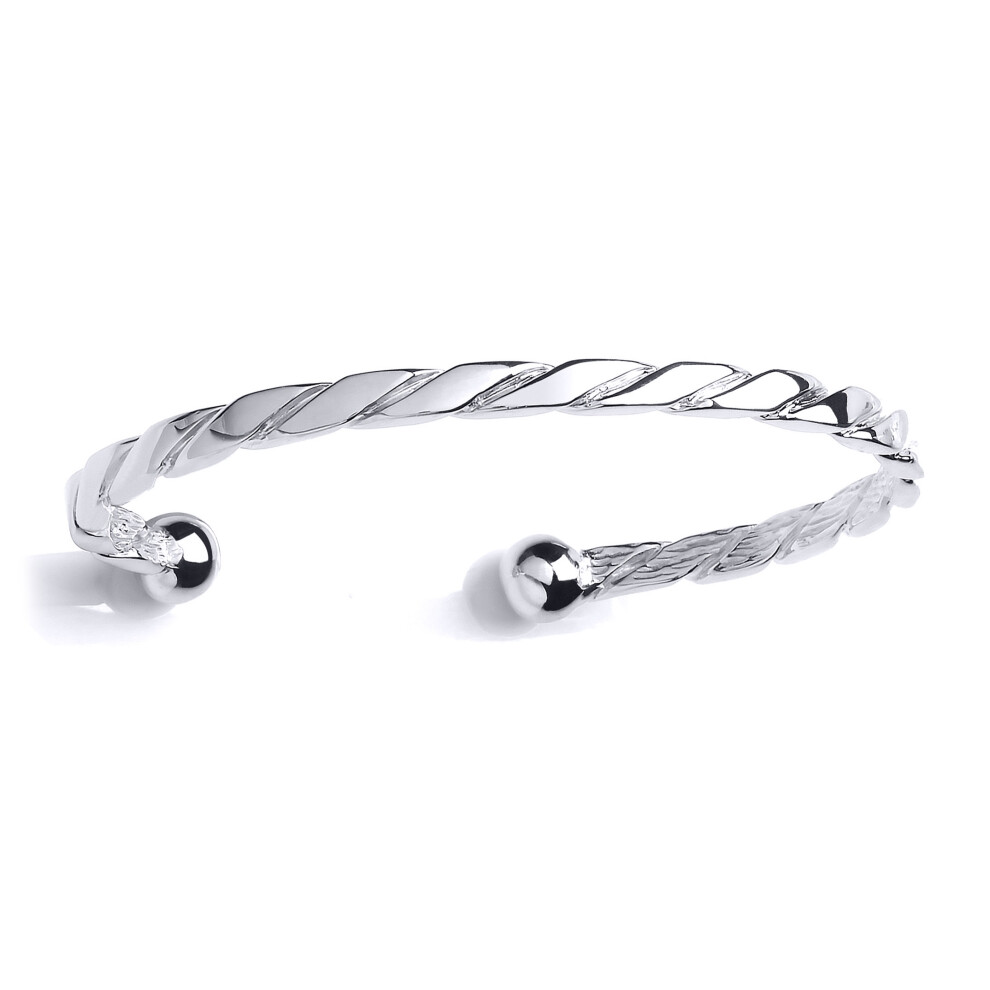 Jewelco London Mens Sterling Silver Rope Twist Torque Bangle Bracelet 4mm 8mm Balls - GVG170