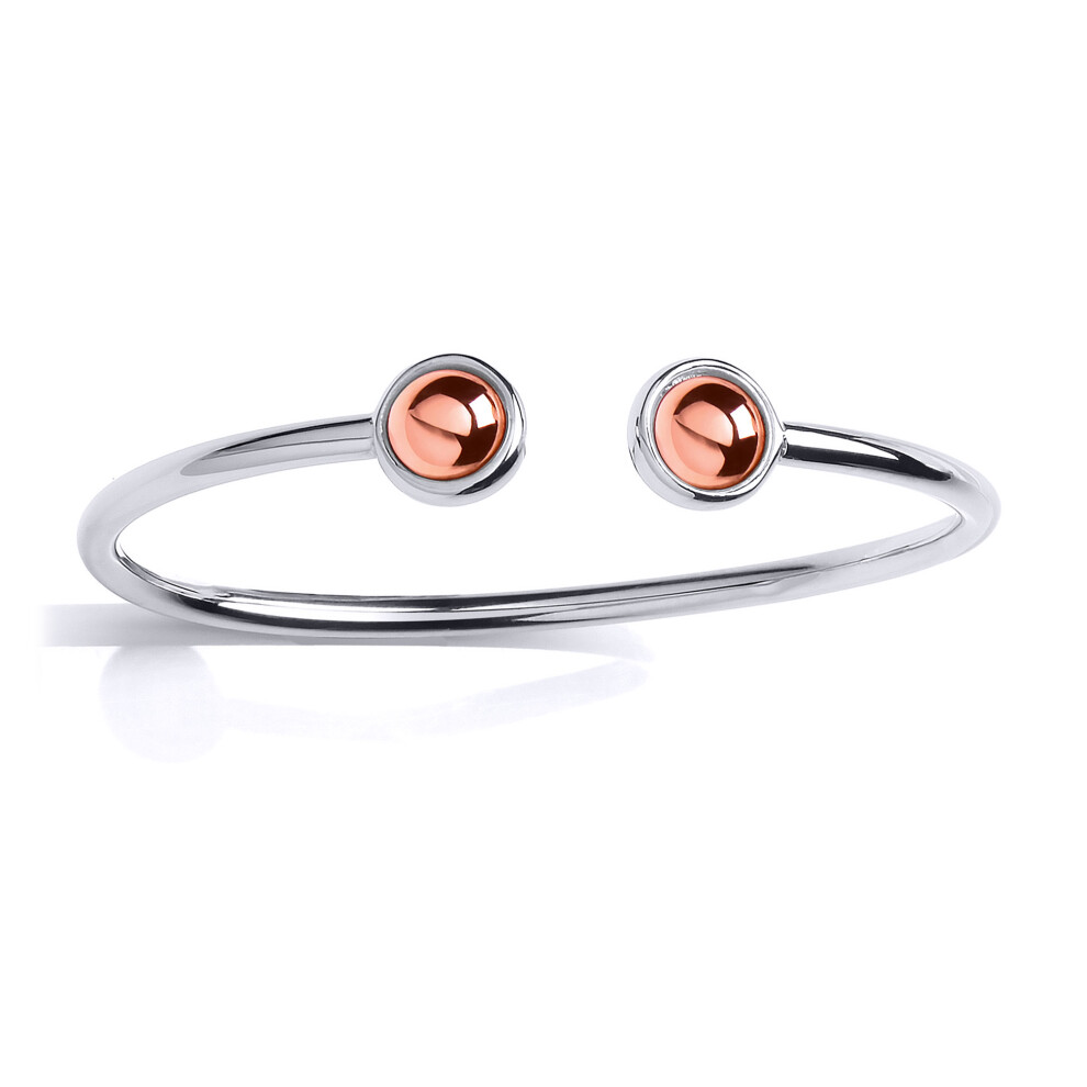 Jewelco London Ladies Rose Gold-Plated Sterling Silver Mars Orbit Torque Bangle Bracelet 10mm - GVG172