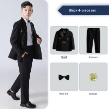 (black, 160cm,50-57kg) Men's Suits for Big Boy 4 sets including jacket trousers Bow tie and corsage