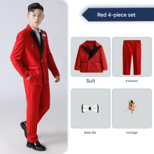 (red, 180cm,65-72kg) Men's Suits for Big Boy 4 sets including jacket trousers Bow tie and corsage