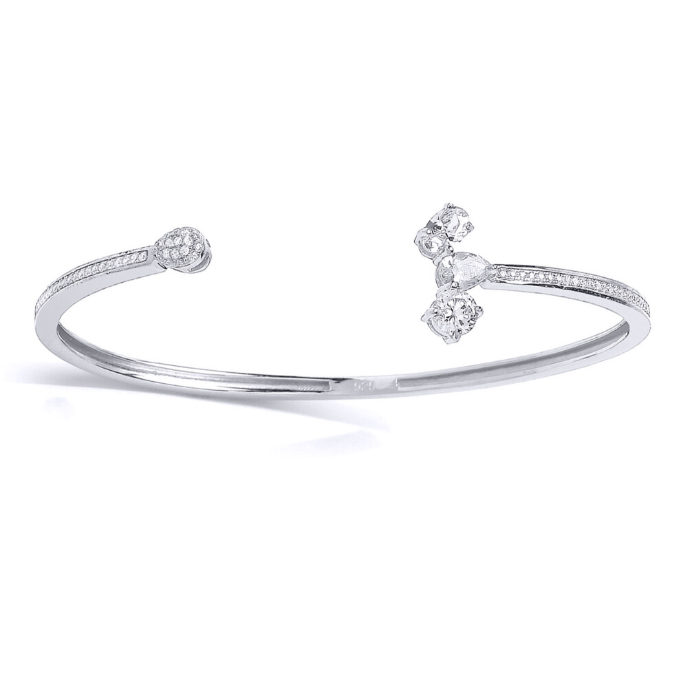 Jewelco London Sterling Silver Pear Cubic Zirconia Fancy Torque Bangle Bracelet - GVG146