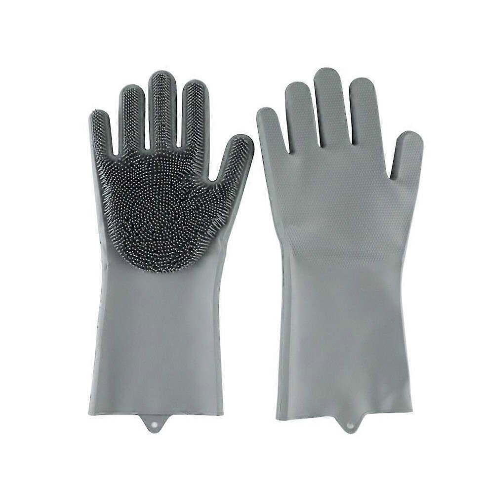 Silicone Gloves with Cleaning Brush, Reusable Magic Dishwashing Gloves(1Pair,Gray)-image-OPC-PG5Q5SP-NEW