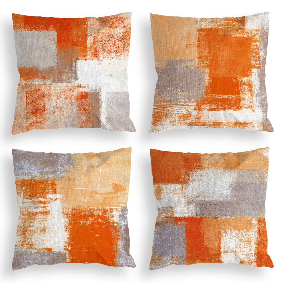 Lot de 4 housses de coussin décoratives COLORPAPA orange et gris 20 x 20 cm, motif peinture abstraite beige, pour canapé, chambre à coucher, salon